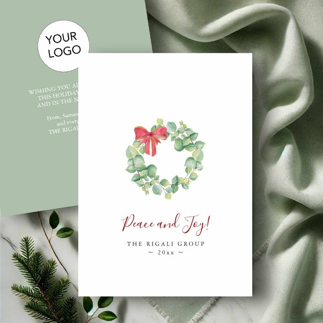 Cartões de Natal Empresariais Logotipo Corporativo (Corporate Christmas cards with logo watercolor wreath by Victoria Griglaiunas of Do Tell A Belle)