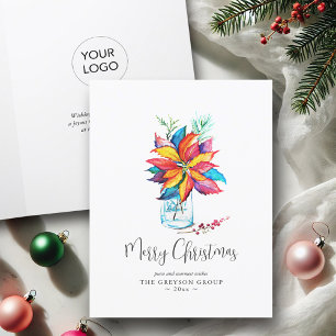 Cartões de Natal Empresariais Poinsettia Colorida