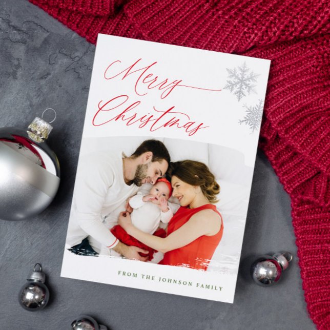 Cartões de Natal Feliz com Foto Moderno Script (Criador carregado)