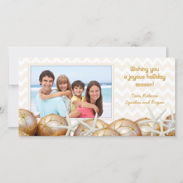 Cartões de Natal Fotográficos de Starfish Dourados (Frente)