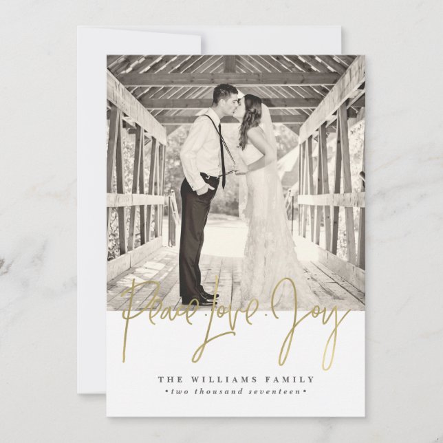 Cartões de Natal Gold Paz Amor Alegria (Frente)