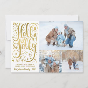 Cartões de Natal Holly Jolly, Faux Gold Foil
