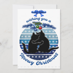 Cartões de Natal Meowy Azul Branco Plano