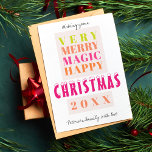 Cartões de natal modernos de tipografia<br><div class="desc">Script de tipografia em negrito e uma magenta cor-de-rosa-quente, terracota laranja e fazer de paleta de cor verde-menta, um estilo moderno de Natal ou empresa comercial saudando não-cartão com fotos. Personalize-o com o seu texto e assinatura num script manuscrito com letra de mão! A placa tem uma cor de pincel...</div>