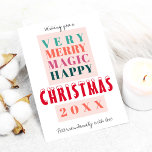 Cartões de natal modernos de tipografia<br><div class="desc">Script de tipografia em negrito e um fazer de paleta de cor verde, verde, rosa e vermelho quente, cor cor cor verde-quente, estilo moderno de Natal ou empresarial saudando não-cartão com fotos. Personalize-o com o seu texto e assinatura num script manuscrito com letra de mão! A placa tem uma cor...</div>