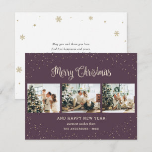 Cartões de Natal para Colagem de Fotos Roxo Elega