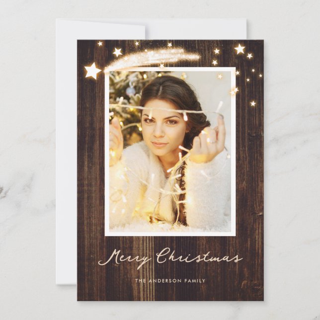Cartões de Natal para Estrelas de Madeira Rústicas (Frente)