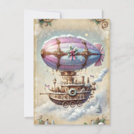 Cartões de Natal Pastel Steampunk - Avião Antiquad