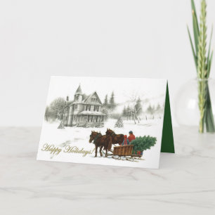 Cartões de Natal Personalizados de Casa e Cavalos