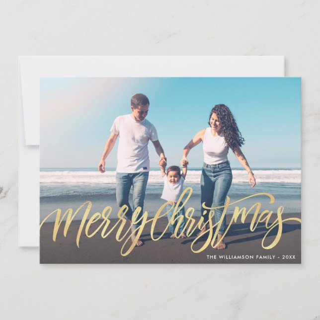 Cartões de natal quentes cartão com fotos dourado (Frente)