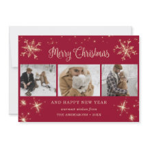 Cartões de Natal Red Sparkly Snowflake