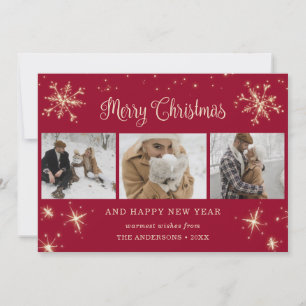 Cartões de Natal Red Sparkly Snowflake