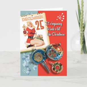 Cartões de Natal retrô de Garota Pin-Up dos anos 5