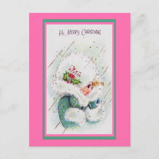 Cartões de natal rosa e verde em folha (Frente)