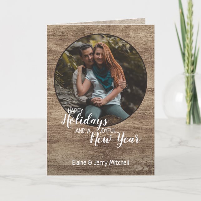 Cartões de natal Sazonal Rustic Woodgrain (Frente)