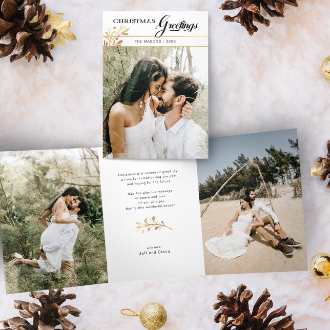 Cartões de natal Script/Glam Dourado Deixa Foto (Criador carregado)