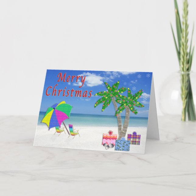 Cartões de Natal Tropicais com Praia (Frente)