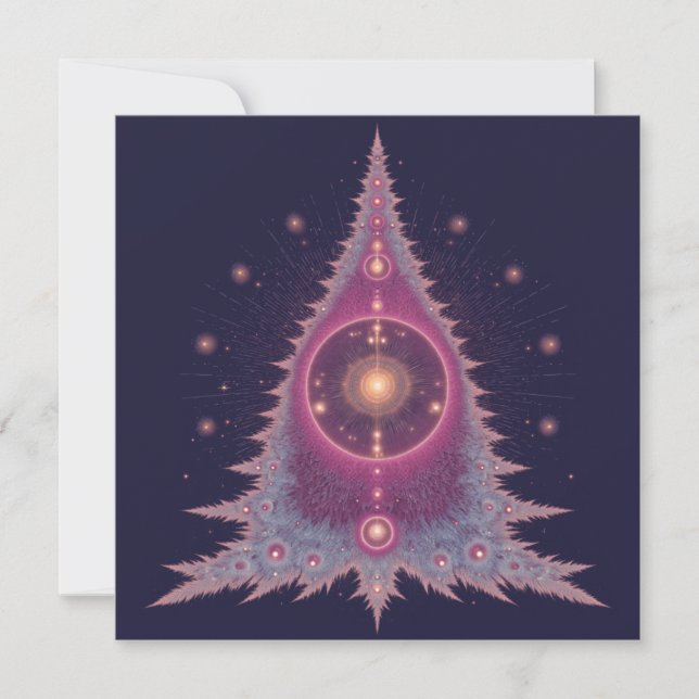 Cartões de Natal Únicos Árvore Rosa e Roxa (Frente)