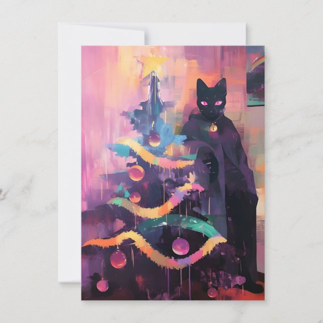 Cartões de Natal Únicos e Estranhos com Gatos (Frente)