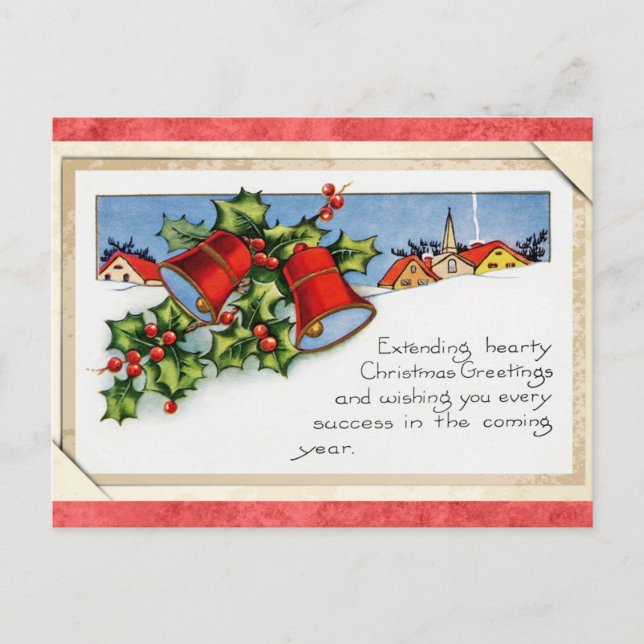 Cartões de natal Vintage Bell Holly Snow (Frente)