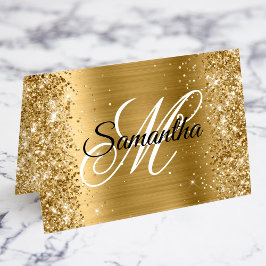 Cartões de Nome com Monograma Chique e Dourado Bri