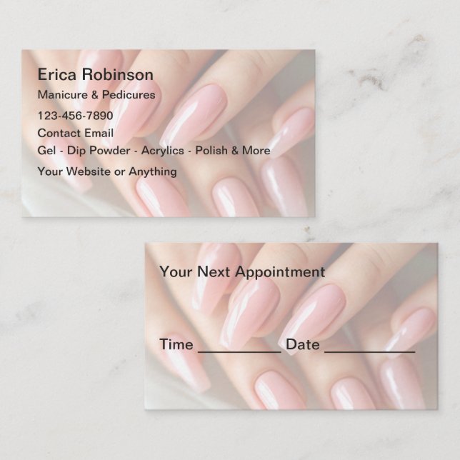 Cartões de Nome Criativos para Manicure de Unhas (Frente/Verso)
