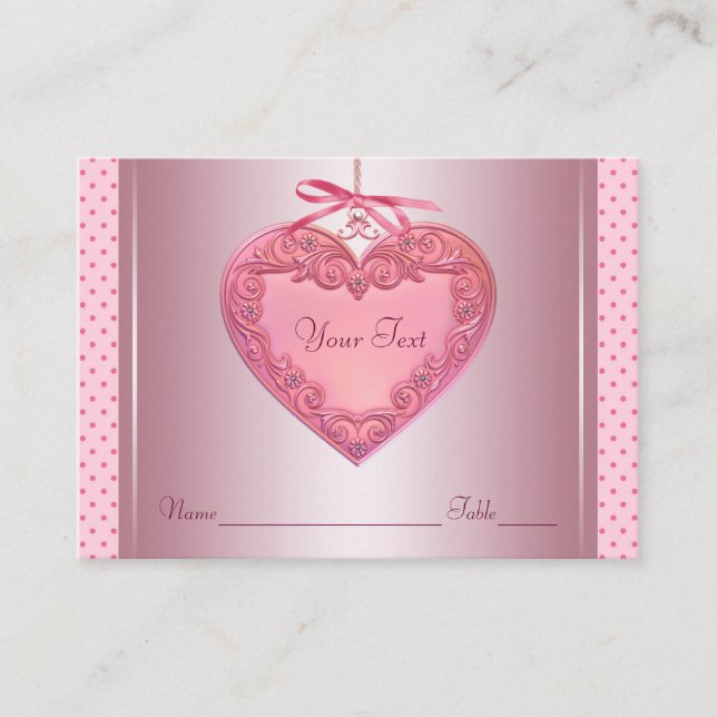 Cartões de Nome de Assento Coração Rosa (Frente)