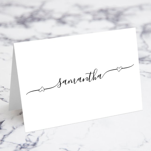 Cartões de Nome de Convidado com Assinatura de Cor (Heart Swash Signature Guest Name Place Cards)