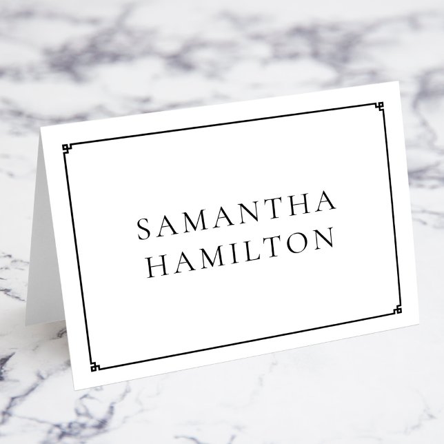 Cartões de Nome de Localização com Borda de Chave  (Black Thin Line Greek Key Border Name Place Cards)