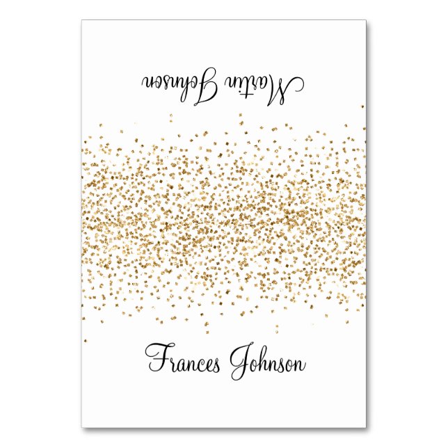 Cartões de Nome de Lugar Branco com Glitter de Con (Frente)