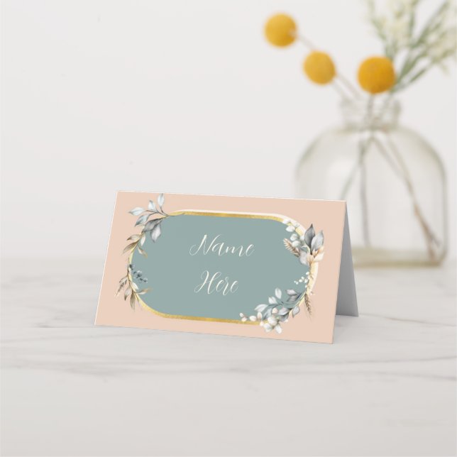 Cartões de Nome Dobrados Neutrais Românticos Casad (Frente)