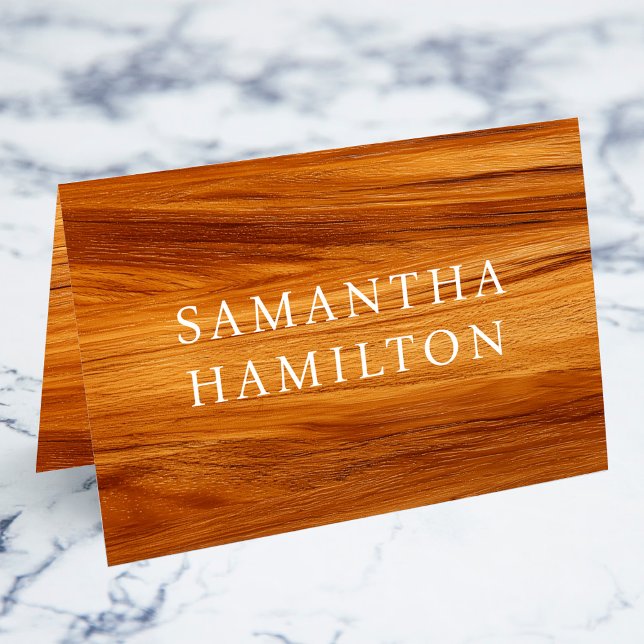 Cartões de Nome e Local de Madeira de Teca Falsa B (Faux Teak Wood White Name Place Cards)