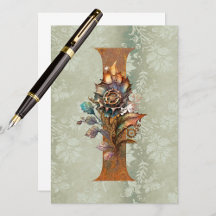 Cartões de Nota com Letra Floral Steampunk Vintage