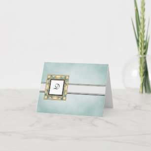 Cartões De Nota Com Monograma Azul Elegante