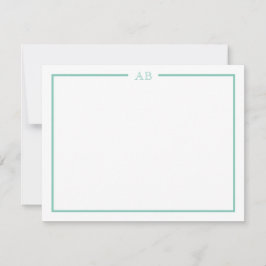 Cartões de Nota com Monograma Floral Verde Menta