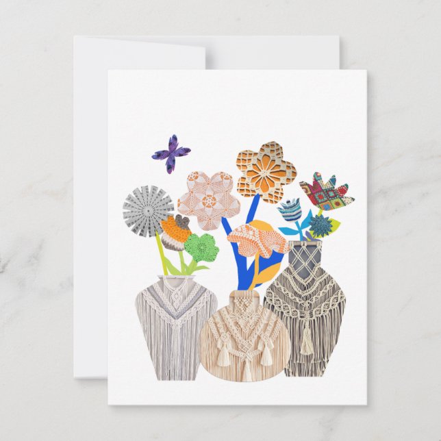 Cartões de nota de crochet de pote de flor (Frente)