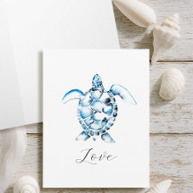 Cartões De Nota De Tartaruga Do Mar De Aquarela Co