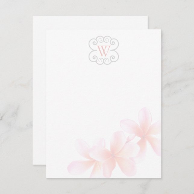 Cartões de Nota de Tema Tropical Floral Monogramas (Frente/Verso)