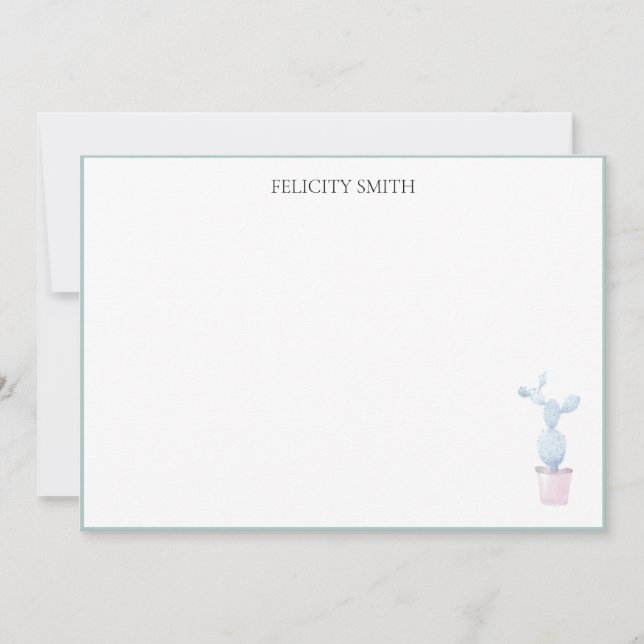 Cartões de Nota Elegante Flat Modern Cactus Botâni (Frente)