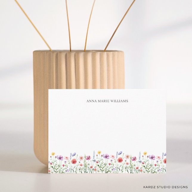 Cartões de Nota Floral Silvestre Chic (The front of the card is shown in 3.5 x 5 in. Choose size, paper and corner style.)