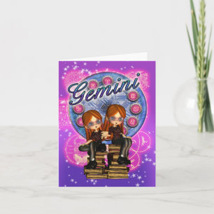 Cartões De Nota Gemini Com Garotas Gêmeas Bonitas