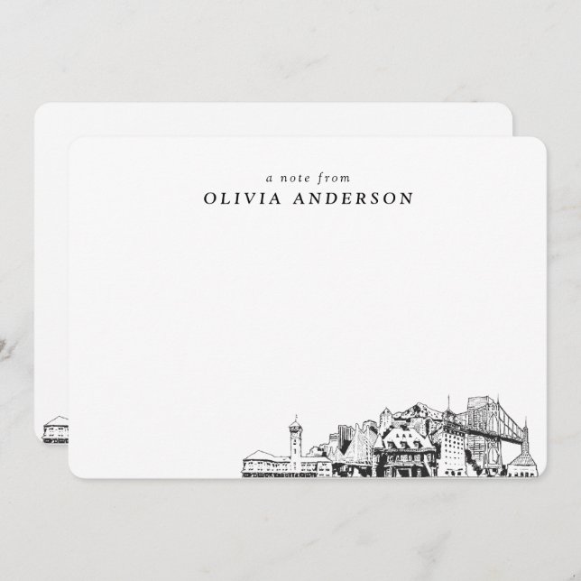 Cartões de Nota Personalizados do Skyline Sketch P (Frente/Verso)