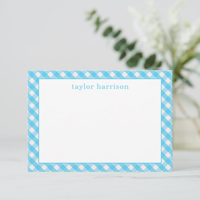 Cartões de Nota Personalizados Gingham Brilhantes (Em pé/Frente)
