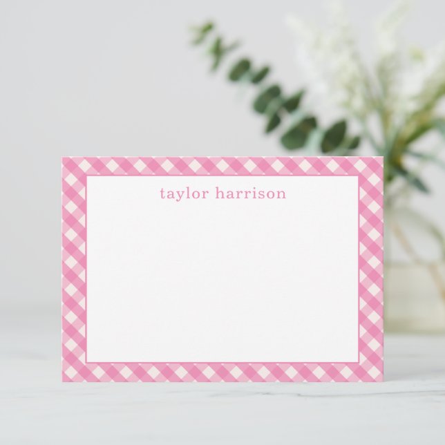 Cartões de Nota Personalizados Gingham Brilhantes (Em pé/Frente)