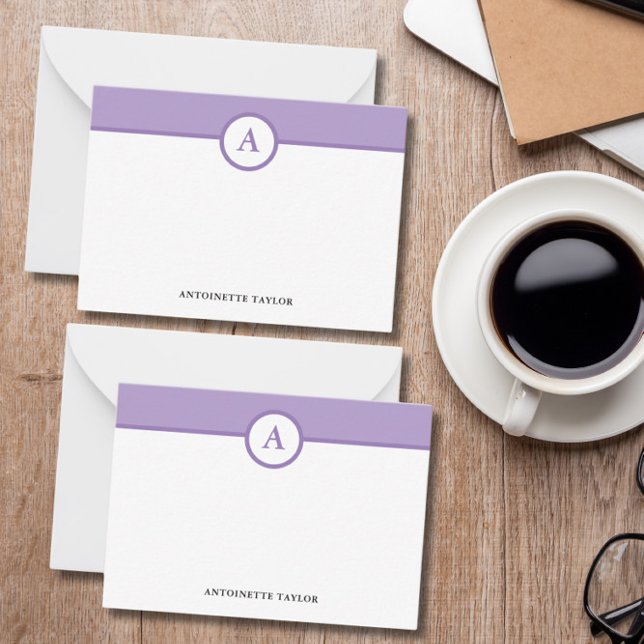 Cartões de Nota Personalizados Monogramas Roxos (Criador carregado)