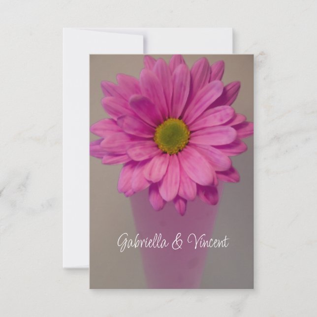 Cartões de nota plana de Gerber Daisy rosa em Vase (Frente)