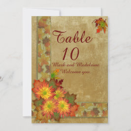 Cartões de número da mesa Casamento de Outono