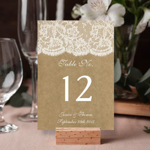 Cartões de Número da Tabela de Coleta Kraft & Lace