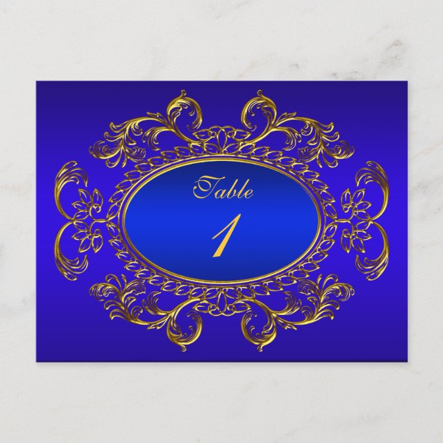 Cartões de Número de Mesa Azul Real Dourado (Frente)