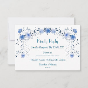 Cartões de Número de Mesa com Floral Azul Romântic